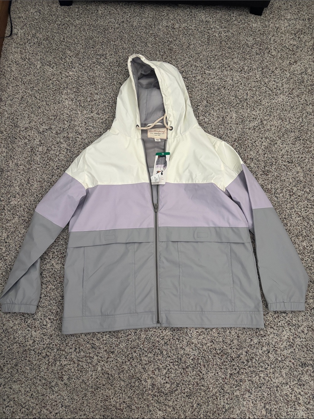 Weatherproof Cream and Light Gray Hooded Windbreaker